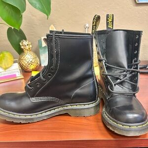 Dr. Martens Black Leather Boots with Yellow Stitching*New* Never worn